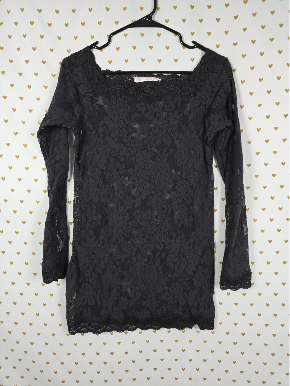 Victoria's Secret Black Floral Lace Sheer Mini Dress Cover Up Long Sleeve XL
